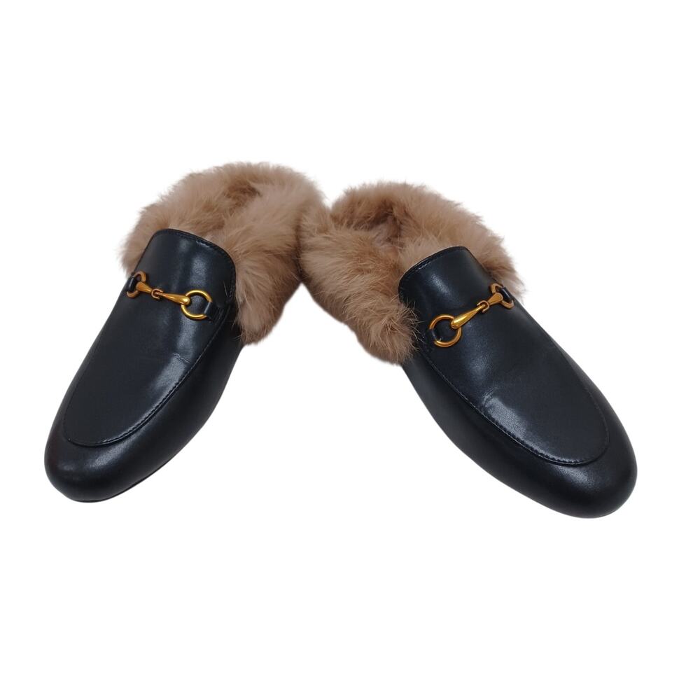 ARQA Black Leather Rabbit Fur Lined Backless Mules EU 37